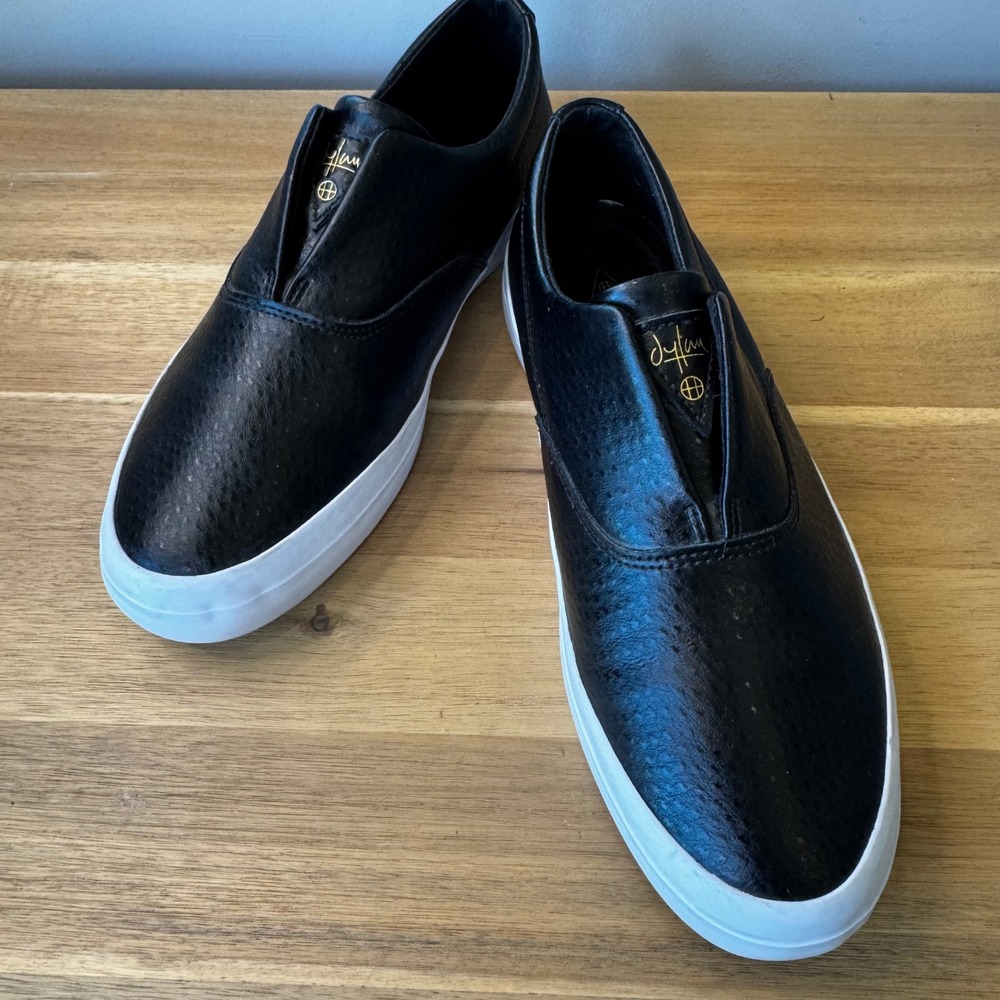 HUF Dylan Rieder Men 5.5 Black Perforated Leather Slip On Skate Shoe Sneakers